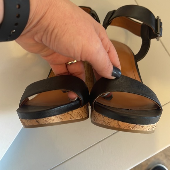 Calvin Klein Black Leather & Cork Wedges Sz 10 - Picture 7 of 11
